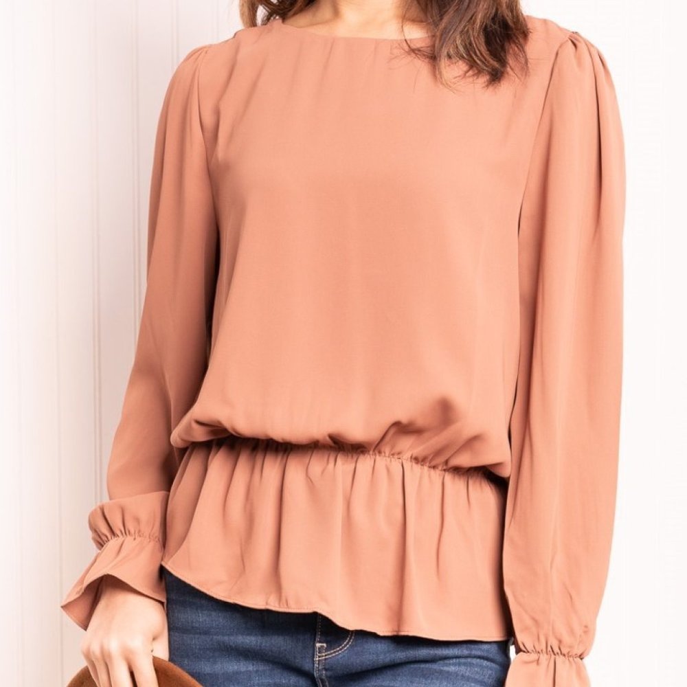 Zenana Flounce Sleeve Keyhole Peplum Blouse